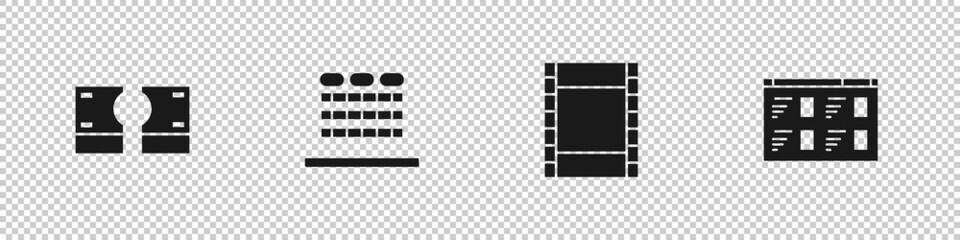 Set Stacks paper money cash, Cinema auditorium with seats, Play Video and Online play video icon. Vector