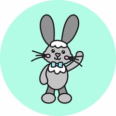 Vector illustration with a cute bunny rabbit. Children's illustration with a bunny.  Happy Easter Bunny Vector illustration. Cheerful bunny waving its paw. Template for children's print.