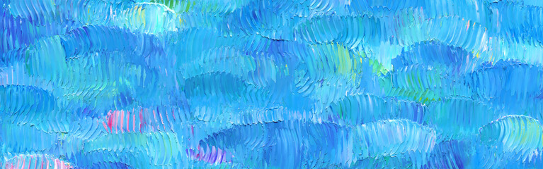 Wide blue abstract painting background. Striped texture of oil paint with grooves comb stroke. High detail. - obrazy, fototapety, plakaty