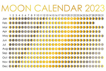 2023 Moon calendar. Astrological calendar design. planner. Place for stickers. Month cycle planner mockup. Isolated black and white background