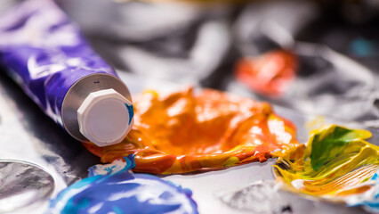 Tempera paints mixed on a palette