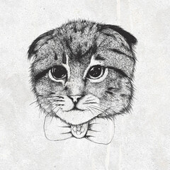 Head cat sketch original drawing on paper