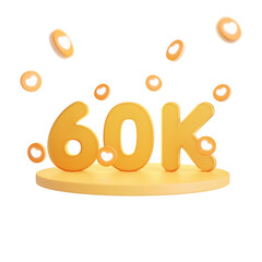 60k followers celebration. 3d rendering.