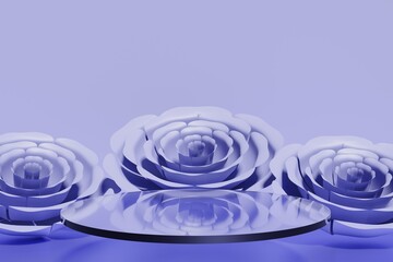 3d render of beautiful violet flowers with a podium for Valentines, beauty or spring project