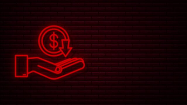 Neon Down Dollar Sign in hand. motion graphic