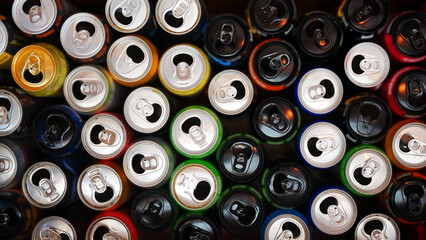 Fototapeta premium Many opened and drunk cans of different drinks