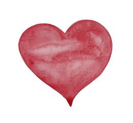 Red watercolor heart on a white background.Illustration hand drawn
