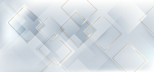 Abstract luxury background white and grey squares overlapping and gold elegant squares lines.