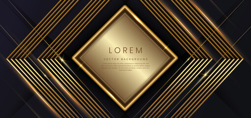 Abstract 3d luxury shiny dark blue background with arrow lines golden glowing. Frame background.