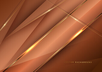 Abstract luxury brown elegant geometric diagonal overlay layer background with golden lines.