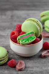 Macarons with raspberry