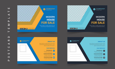 Real estate postcard design. Creative corporate business modern postcard design template. Elegant postcard design, marketing postcard design, business postcard design. Postcard design template