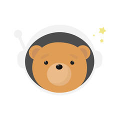 Cute Bear Cosmonaut in cartoon style. Vector illustration. For kids stuff, card, posters, banners, children books, printing on the pack, printing on clothes, fabric, wallpaper, textile or dishes.