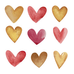 Set of beige and red hearts for valentine's day. Vector illustration