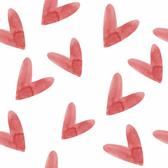 Watercolor red hearts seamless pattern on a white background. Vector illustration. Valentine's Day