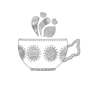 Handr drawn cup. Mug icon. Coloring page.