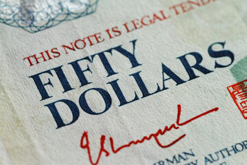 Macro texture of Fifty Dollar Singapore Banknotes