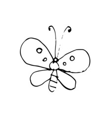 Butterfly Outline sketch. Funny comical insect. Hand drawing is isolated on a white background. Vector