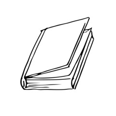 Large, not closed book. Outline sketch. Hand drawing is isolated on a white background. Vector