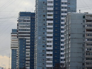 1990s large panel system high-rise public housing in a group of more than 3 buildings in Moscow Russia