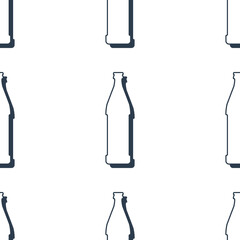 Beer bottles seamless pattern. Line art style. Outline image. Black and white repeat template. Party drinks concept. Illustration on white background. Flat design style for any purposes