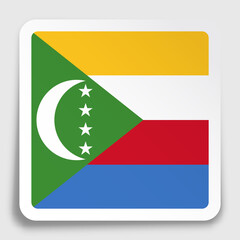 Comoros flag icon on paper square sticker with shadow. Button for mobile application or web. Vector