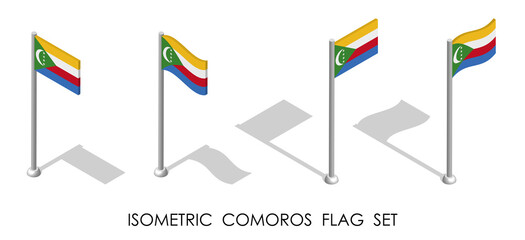 isometric flag of COMOROS in static position and in motion on flagpole. 3d vector