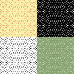 Set of geometric SEAMLESS patterns with swirl grid and abstract flowers. Ornates for decoration and printing on fabric. Design element. Vector
