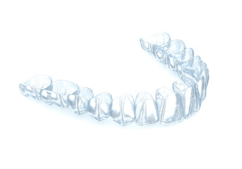 Invisalign braces or invisible retainer on white. Medically accurate dental 3D illustration