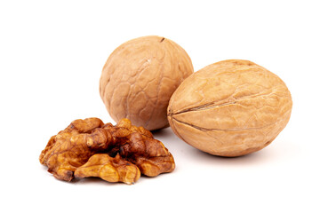 Walnuts in shells isolated on white background. Package design element with clipping path.