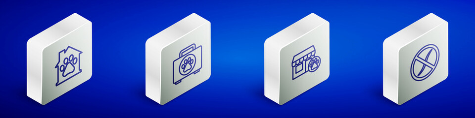 Set Isometric line Pet house, first aid kit, Veterinary hospital and Anti worms parasite icon. Vector