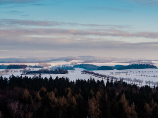 Fototapeta na wymiar sunrise over german landscape in winter