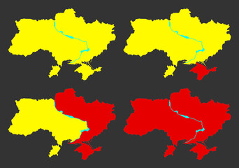 Map of Ukraine. State border development in possible conflict with Russia. Vector illustration.