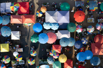 Aerial view Market on the evening from above in Thailand.  