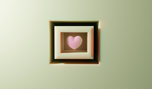 Love and romantic concept idea art. surreal painting. Conceptual 3d rendering illustration of a pink heart . Valantine background. 