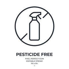 Pesticide free editable stroke outline icon isolated on white background flat vector illustration. Pixel perfect. 64 x 64.