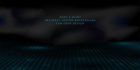 Dark and shiny abstract background with grid and copy space