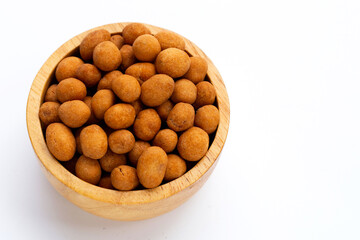 Crispy peanut snack balls on white