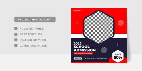 School admission Instagram post template for junior and senior high school promotion banner
