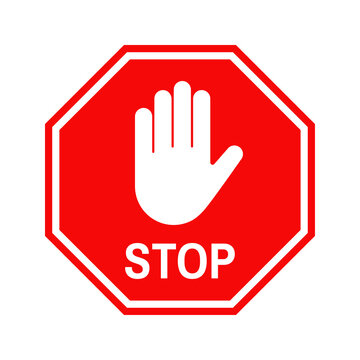 recommend clip art: Stop hand gesture sign poster. Vector road sign with palm gesture and text STOP.