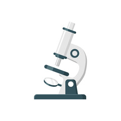 Microscope icon in flat style. Laboratory magnifier vector illustration on isolated background. Biology instrument sign business concept.