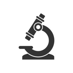 Microscope icon in flat style. Laboratory magnifier vector illustration on isolated background. Biology instrument sign business concept.