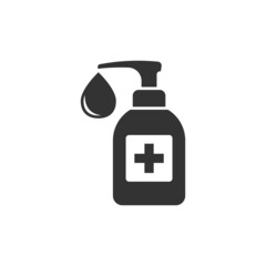 Hand sanitizer icon in flat style. Antiseptic bottle vector illustration on isolated background. Disinfect gel sign business concept.