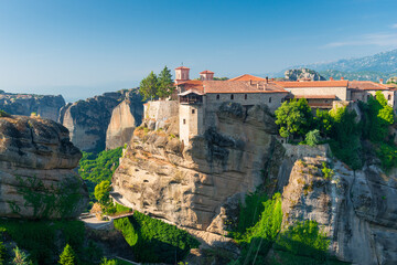 beautiful complex of Meteora monasteries built on rocks, Thessaly, Greece
