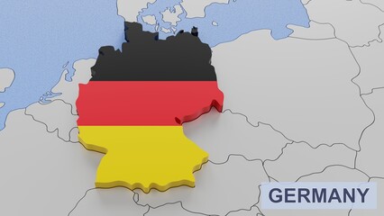Germany map 3D illustration. 3D rendering image and part of a series.
