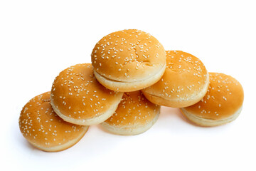 Hamburger buns with sesame on white background.