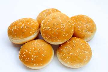 Hamburger buns with sesame on white background.