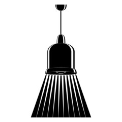 Ceiling lamp. Large ceiling light, imitation of a bell. Single lampshade for indoor lighting. Bright lighting, a beam of light. Lamp design. Vector icon, glyph, silhouette, isolated