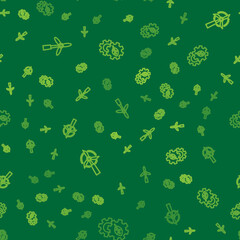 Set line Wind turbine, and Leaf plant gear machine on seamless pattern. Vector