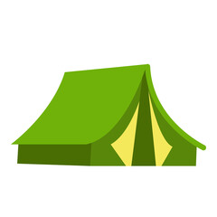 Green tent for camping, vector illustration in cartoon flat style. Equipment for journey, tourism, nature trip. Outdoor relax concept. 